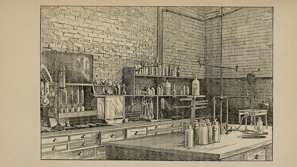 1890 engraving of the laboratory room of the Cornell agricultural experiment station